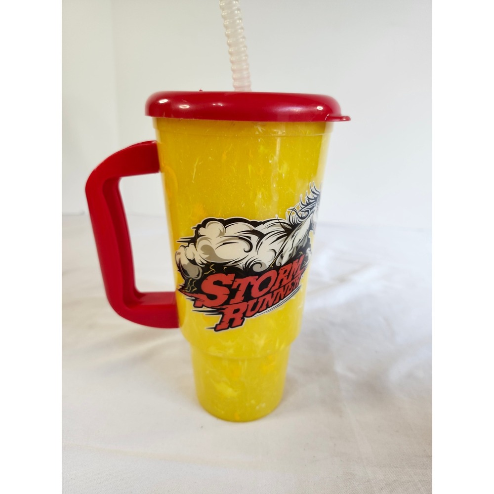 Hersheypark Storm Runner Roller Coaster Souvenir Travel Mug Cup Yellow Red Lid
